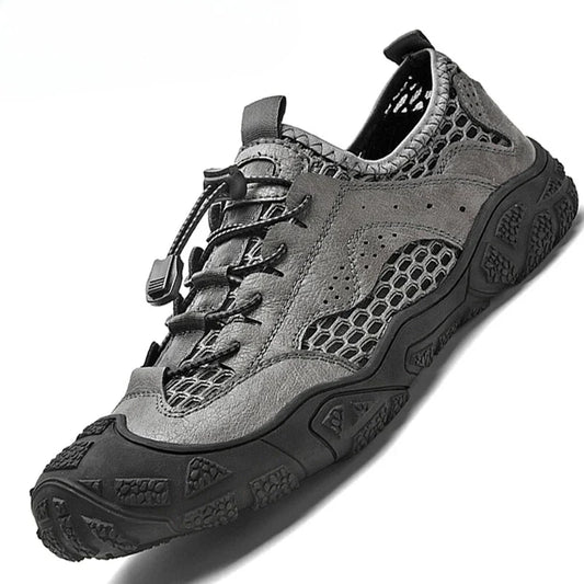 Zapatillas de senderismo de hombre en malla gris y piel